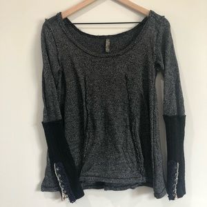 Free People Black Sweater Lace Button Sleeve Shirt